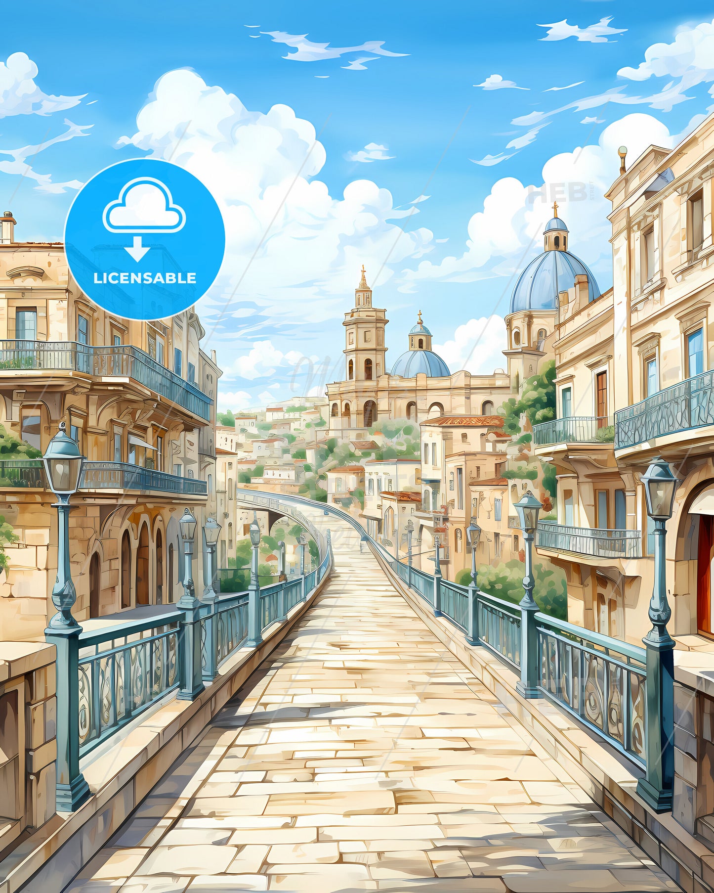 Ragusa, Italy, a street with buildings and a bridge