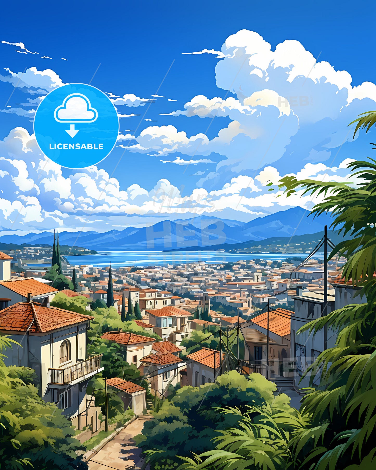 Viareggio, Italy, a city with trees and mountains in the background