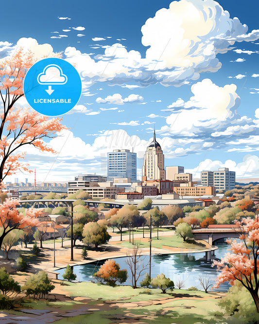 Amarillo, Texas, a city landscape with trees and a bridge