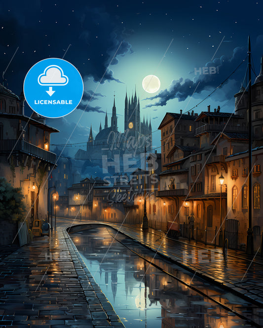 Milan, Italy, a city street with a castle in the background