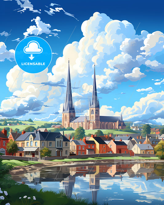 Port Laoise, County Laois, a town with a lake and a church