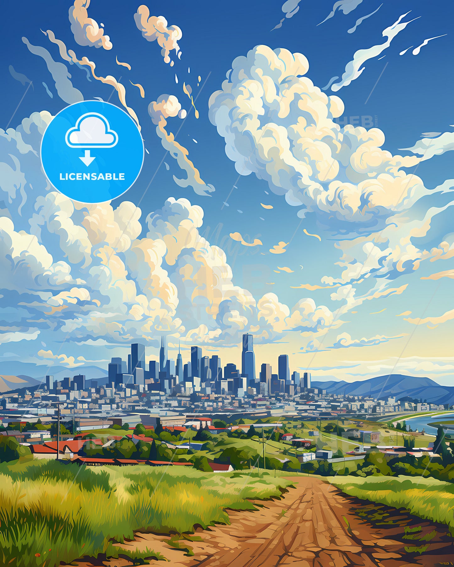 South Gate, California, a landscape of a city with a road and clouds in the sky