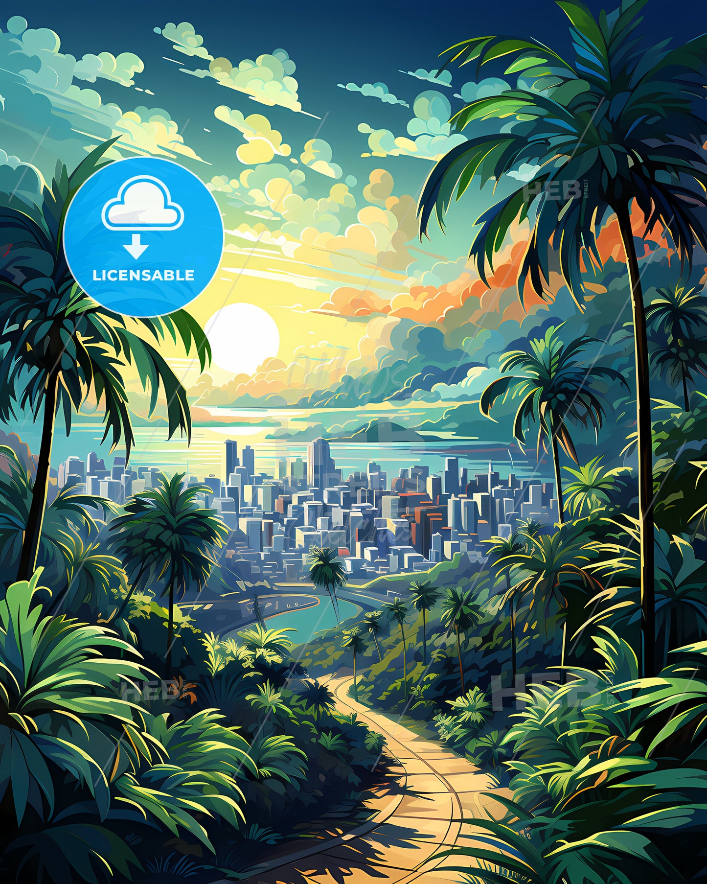 Fort Lauderdale, Florida, a road through a tropical forest with palm trees