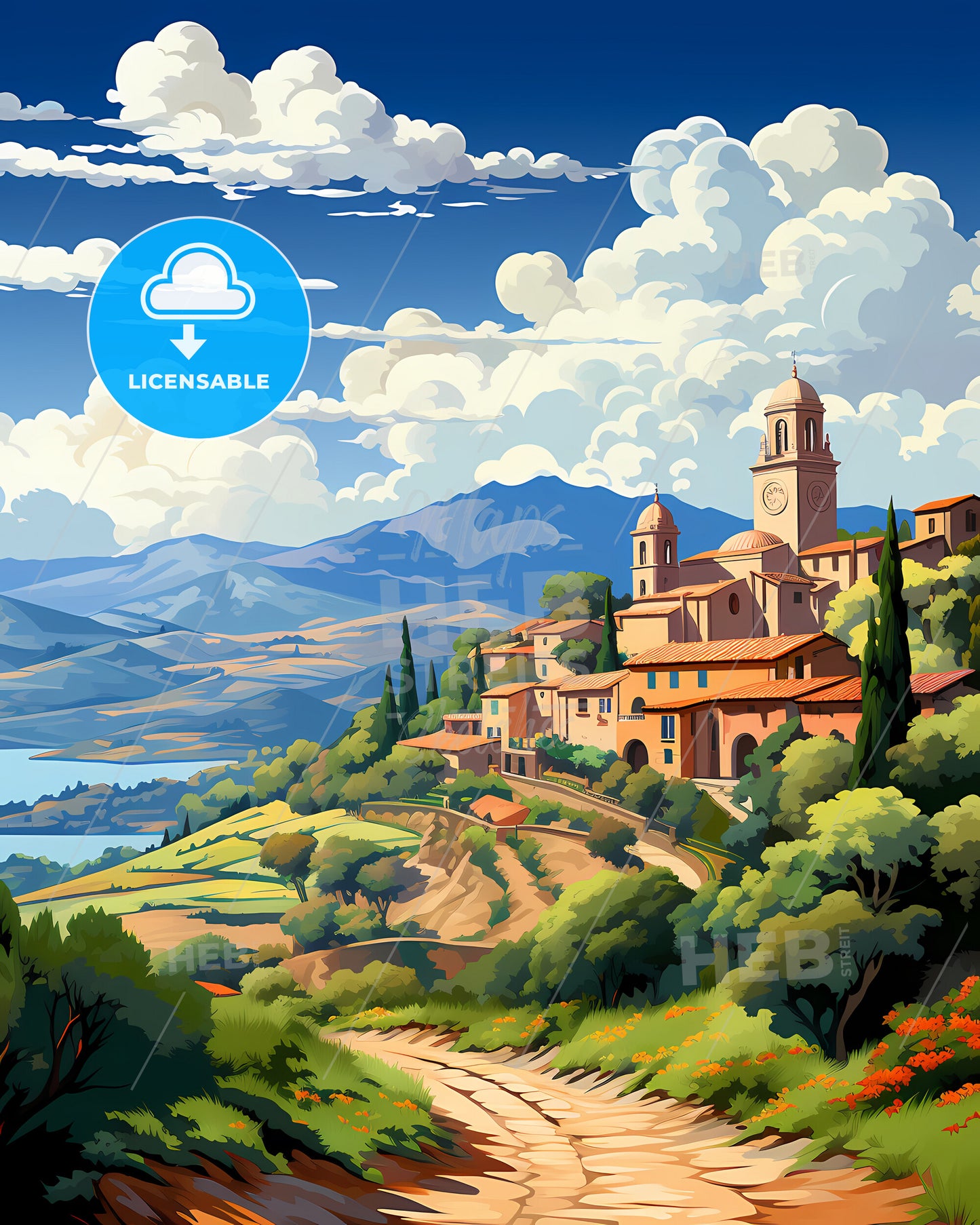 Ercolano, Italy, a landscape of a village with a road and trees