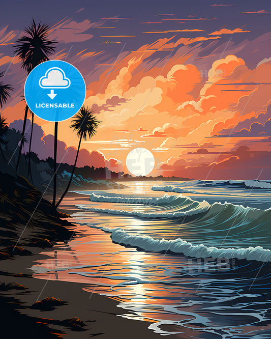 Palm Coast, Florida, a sunset over a beach