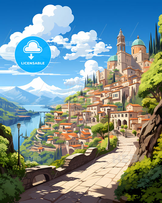 Ercolano, Italy, a city on a hill with trees and a river