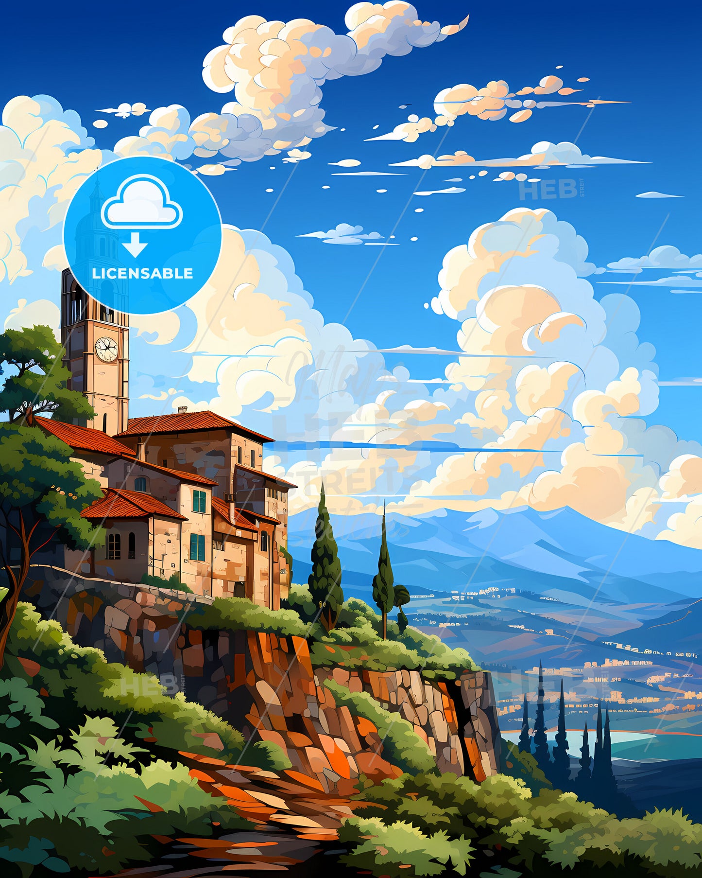 Pistoia, Italy, a building on a hill with a clock tower