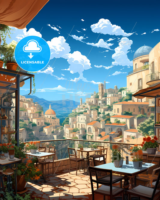 Caltanissetta, Italy, a balcony with a view of a city and mountains