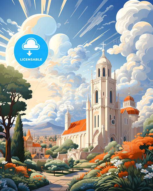 Inglewood, California, a church with a tower and trees and a cloudy sky