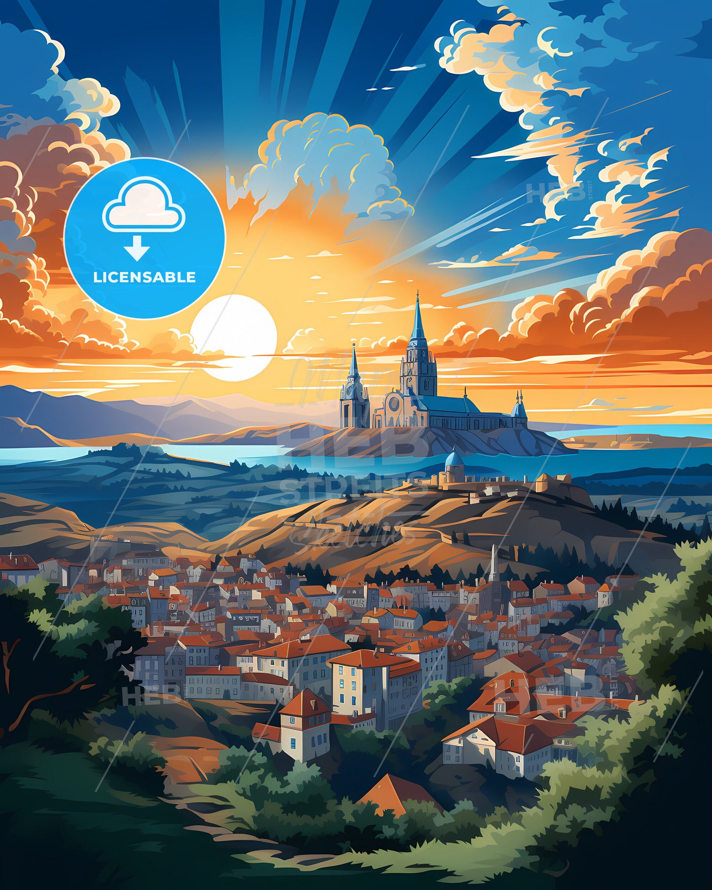 A Coruna, Spain, a city with a castle in the distance