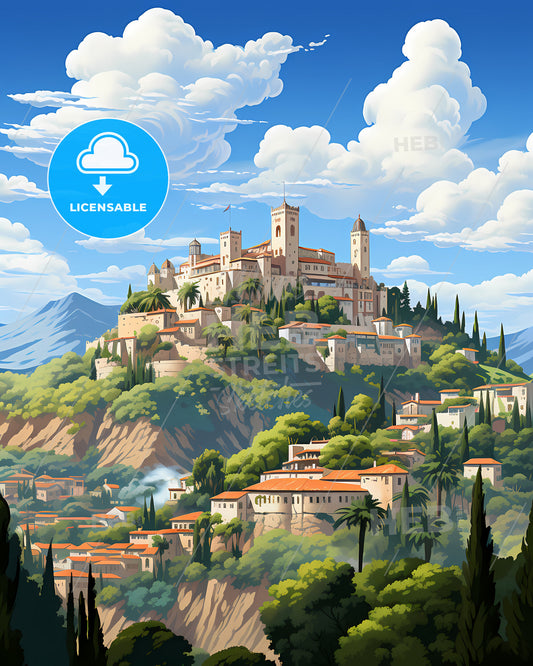 Alhambra, California, a castle on a hill