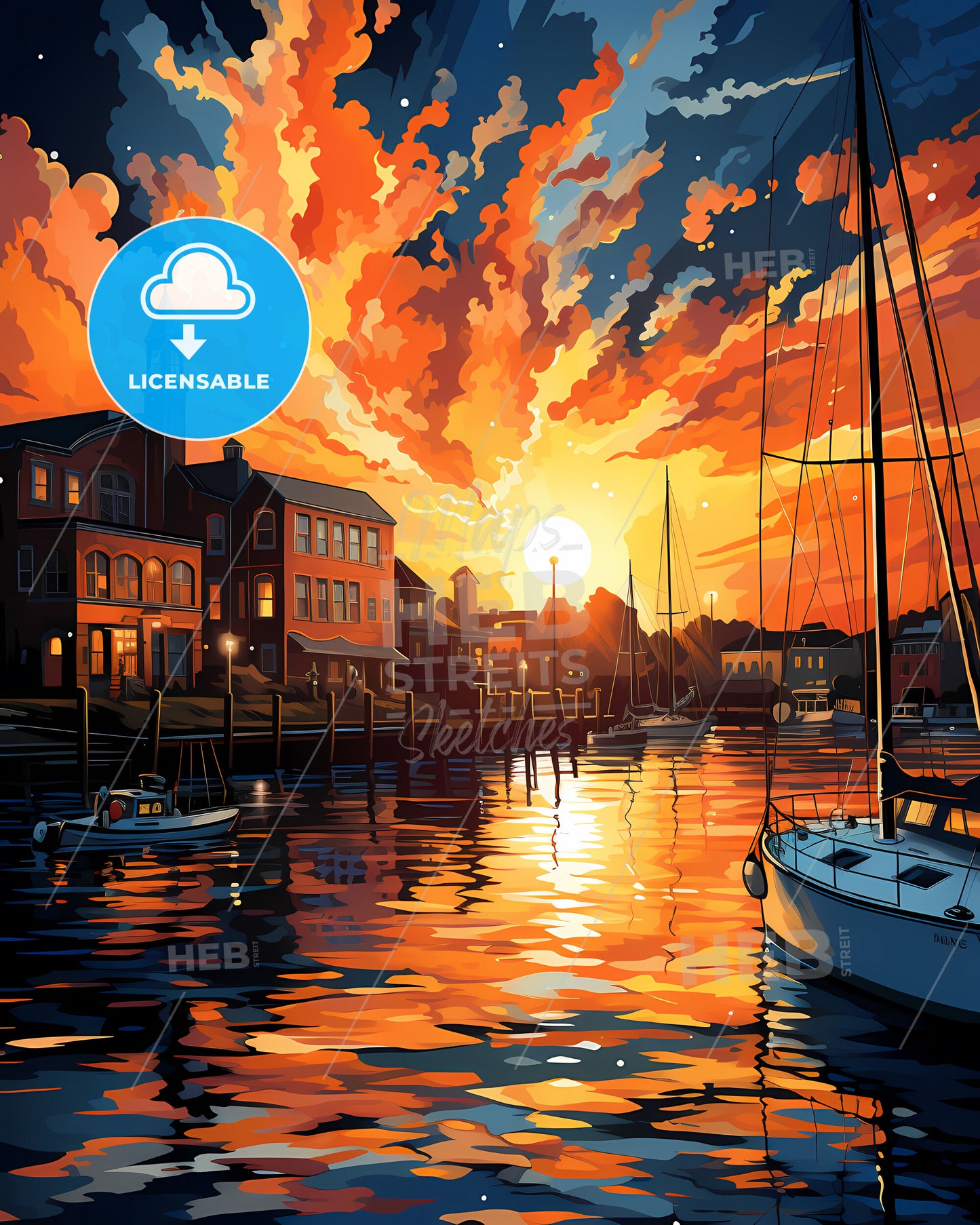 Bayonne, New Jersey, a painting of a sunset over a city