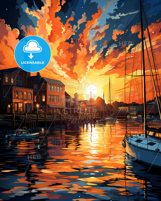 Bayonne, New Jersey, a painting of a sunset over a city