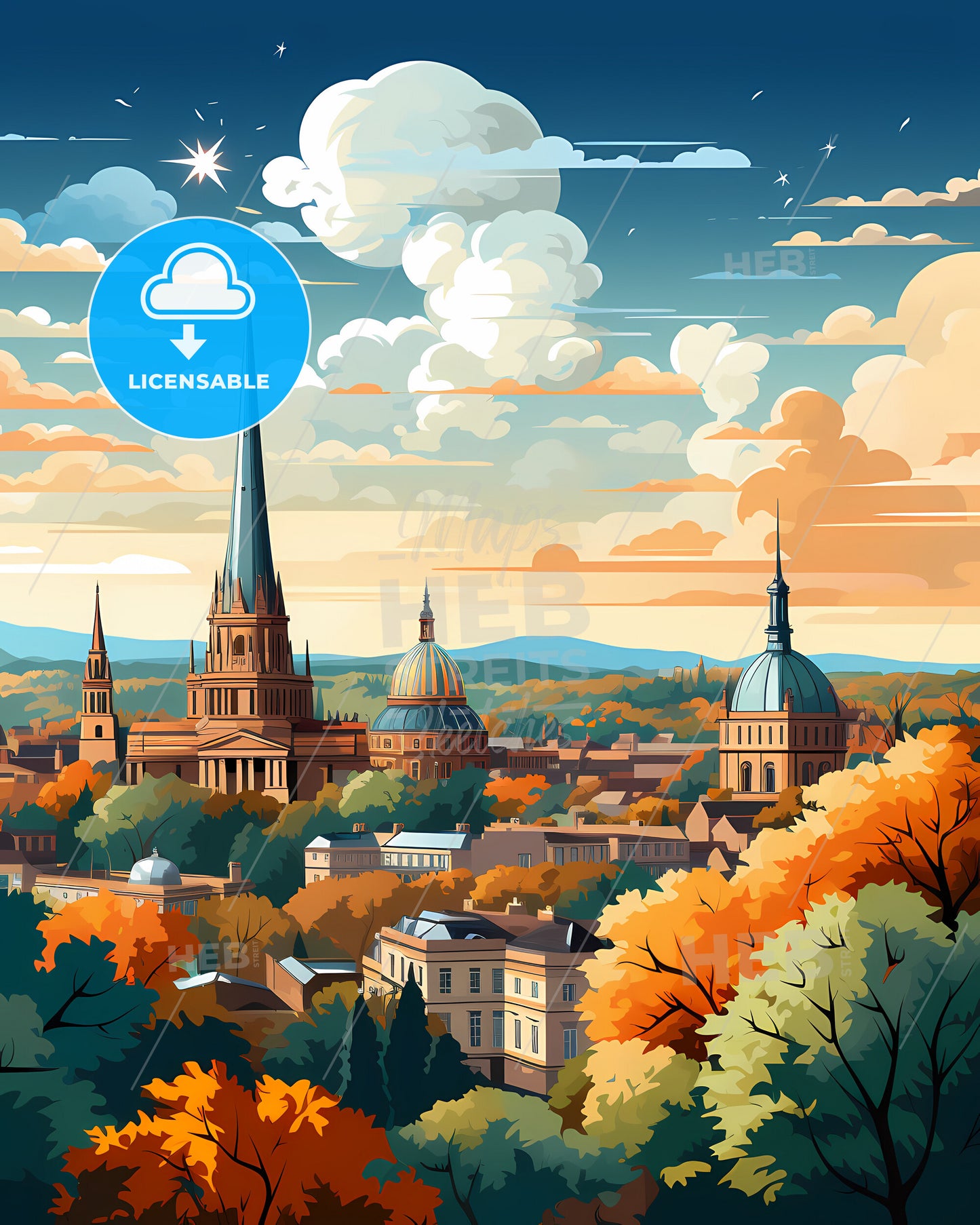 Oxford, South East England, a city with a steeple and trees