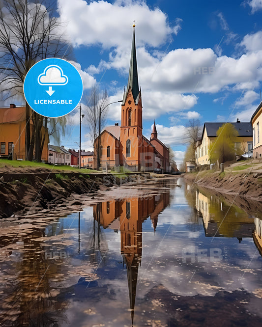 Uppsala, Sweden, a body of water with buildings and trees in the background