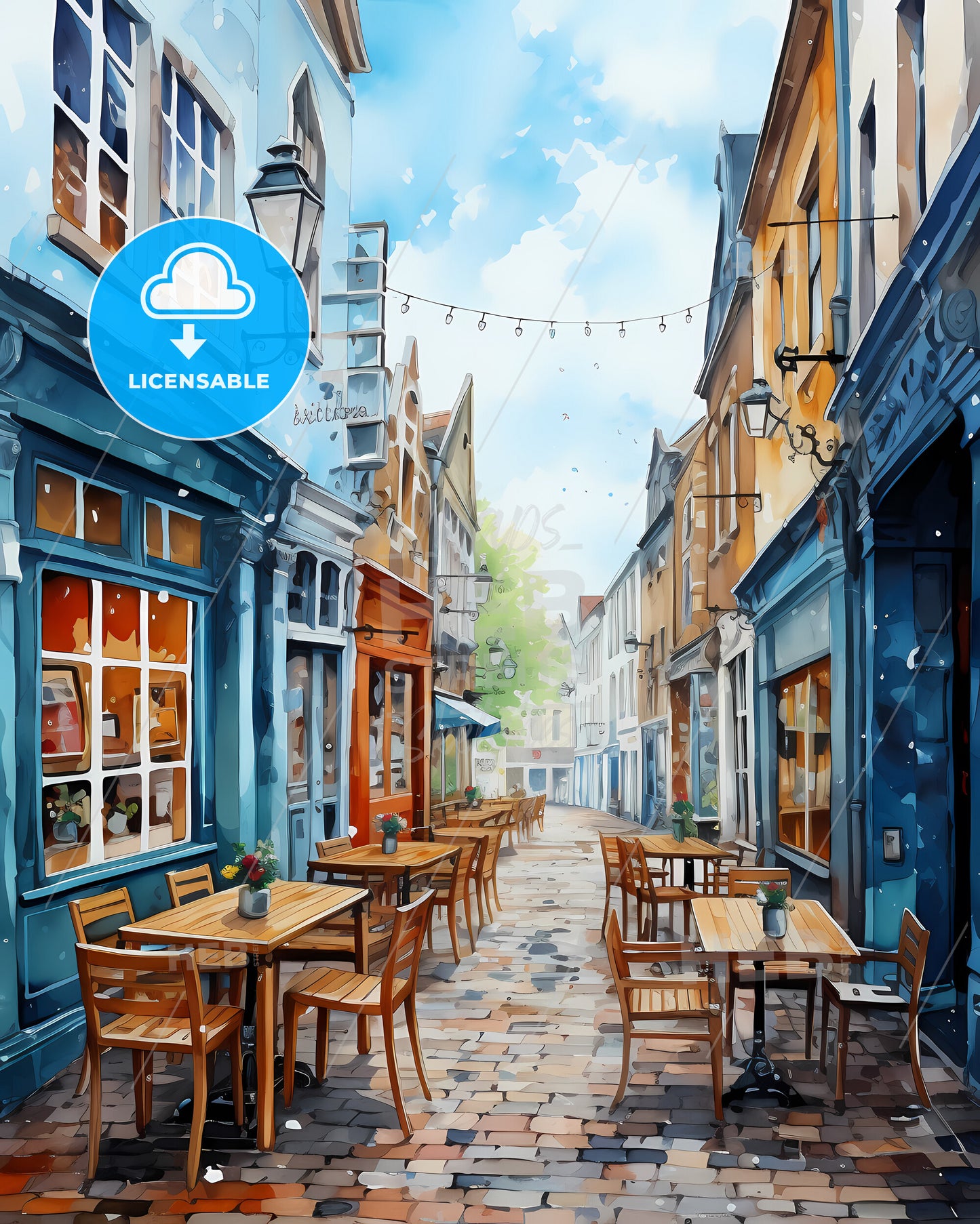 Maastricht, Netherlands, a street with tables and chairs