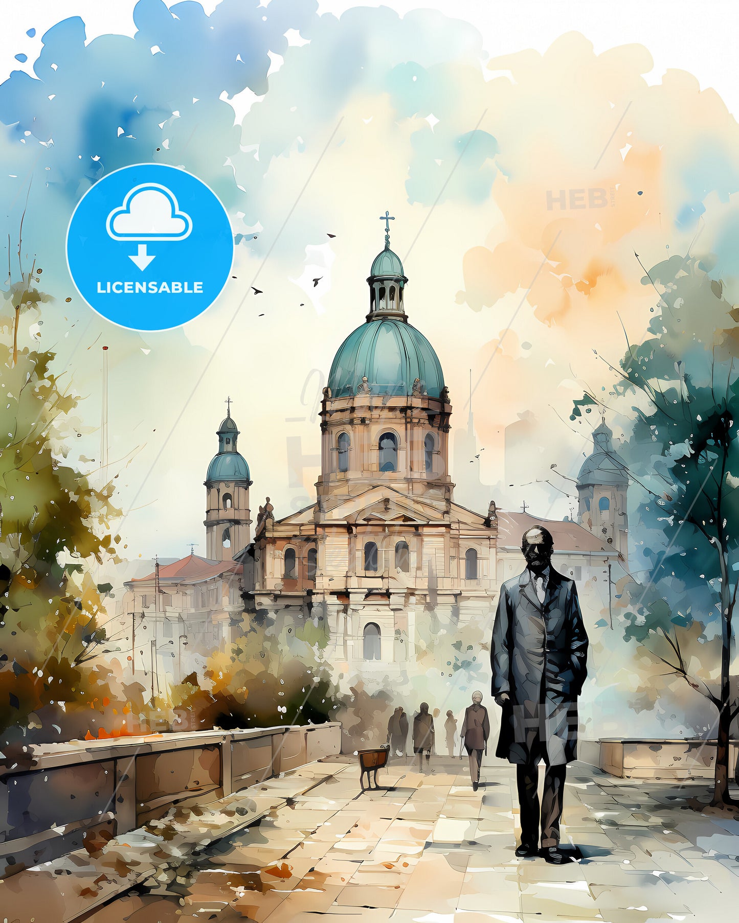 Busto Arsizio, Italy, a man walking on a walkway with a building in the background