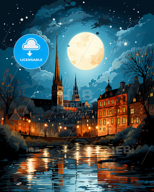 Aberdeen, Aberdeen, a moon over a city