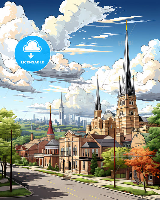 Murfreesboro, Tennessee, a building with a steeple and trees