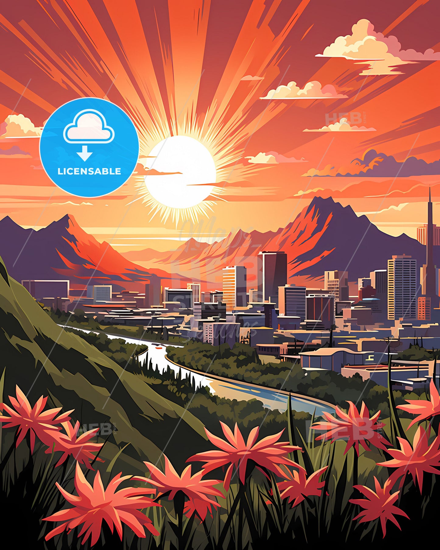 Vista, California, a city landscape with mountains and flowers