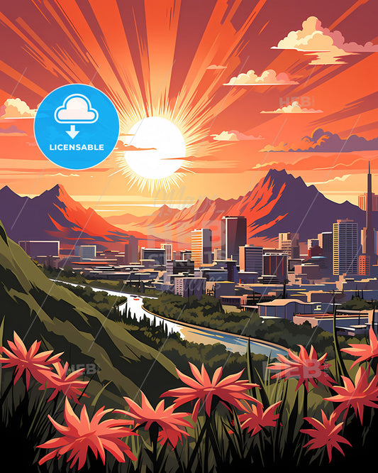 Vista, California, a city landscape with mountains and flowers