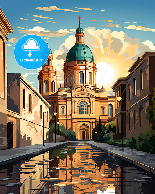 Elk Grove, California, a building with a blue dome and green roof