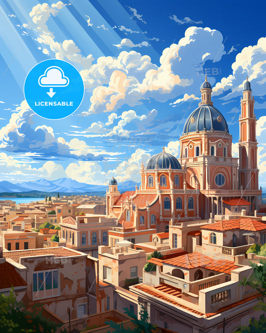 Elche, Spain, a building with a dome and a blue roof