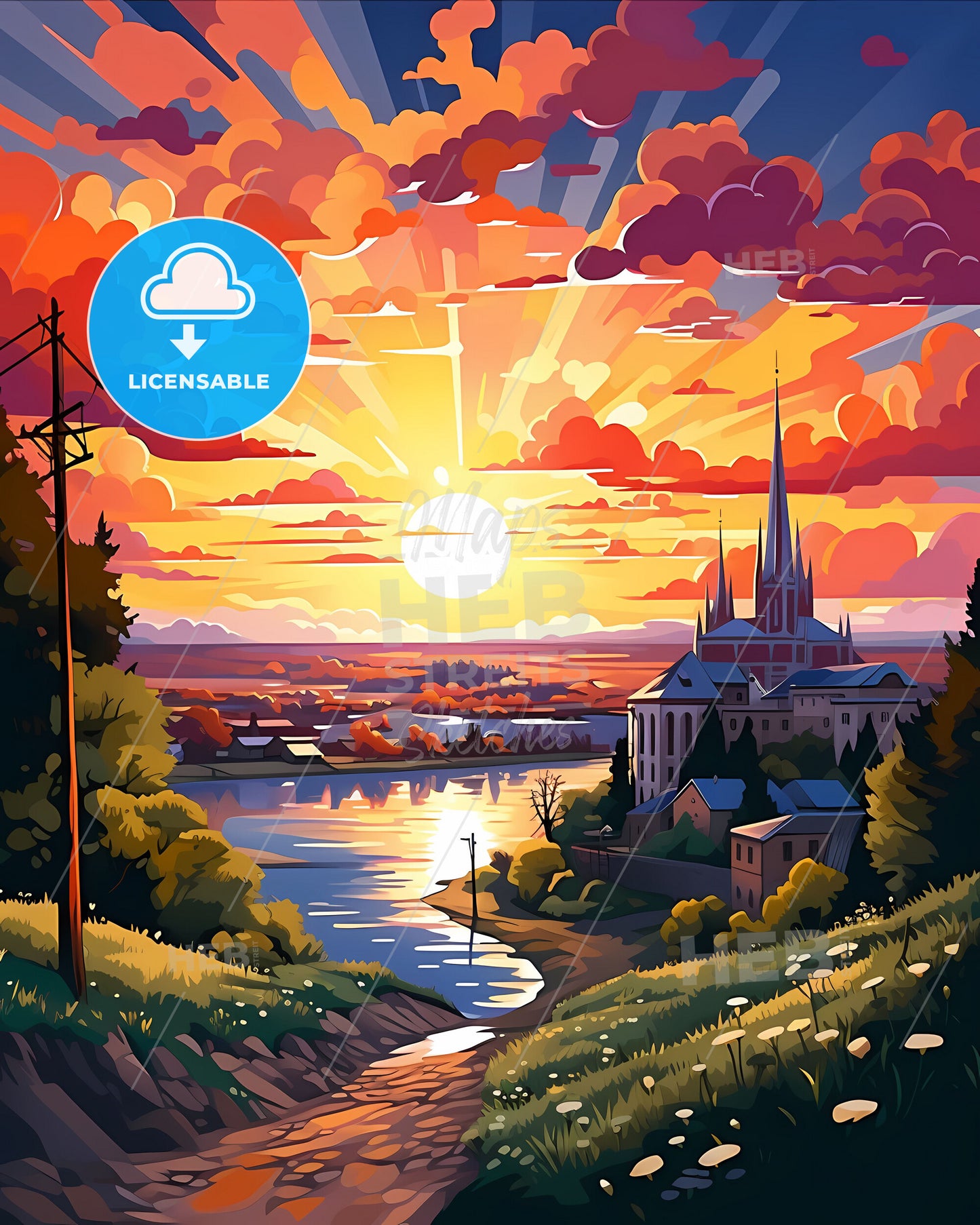 Zaporizhia, Ukraine, a sunset over a river