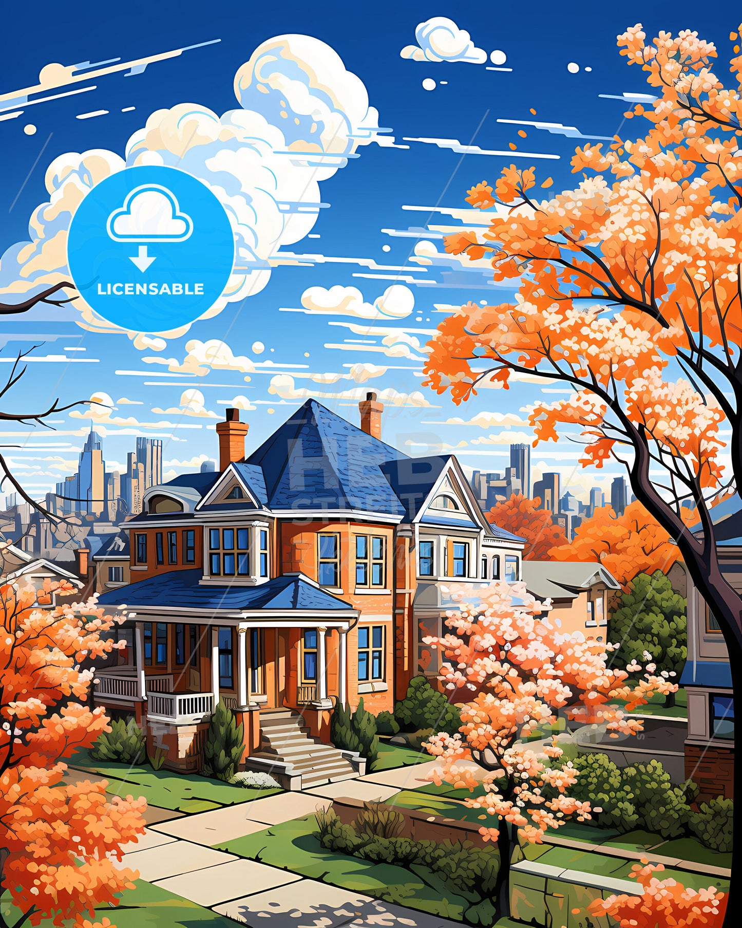 Elizabeth, New Jersey, a house with trees and a city in the background