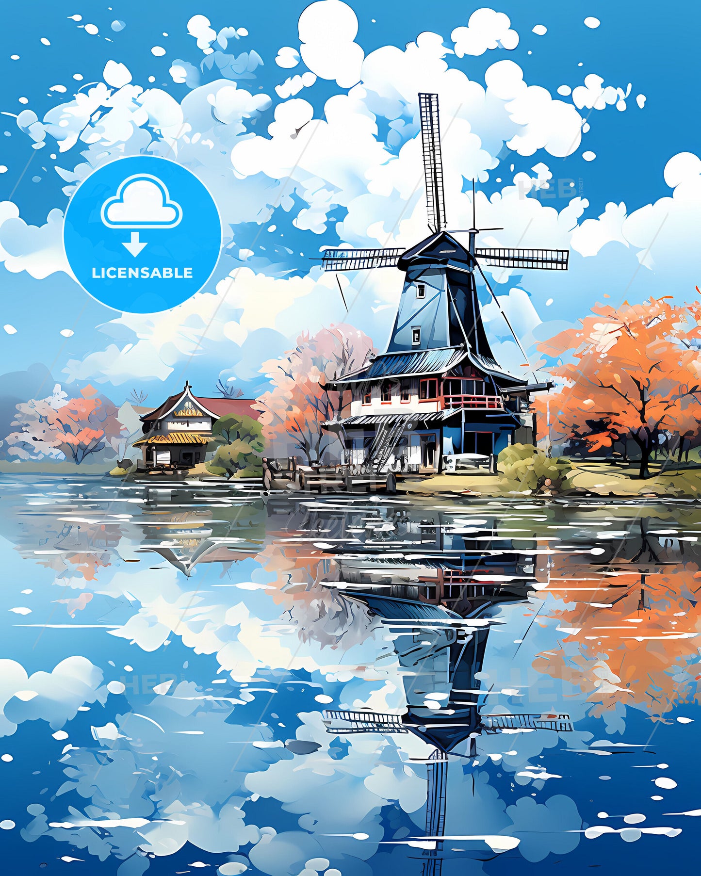 Waadhoeke, Netherlands, a windmill on a lake