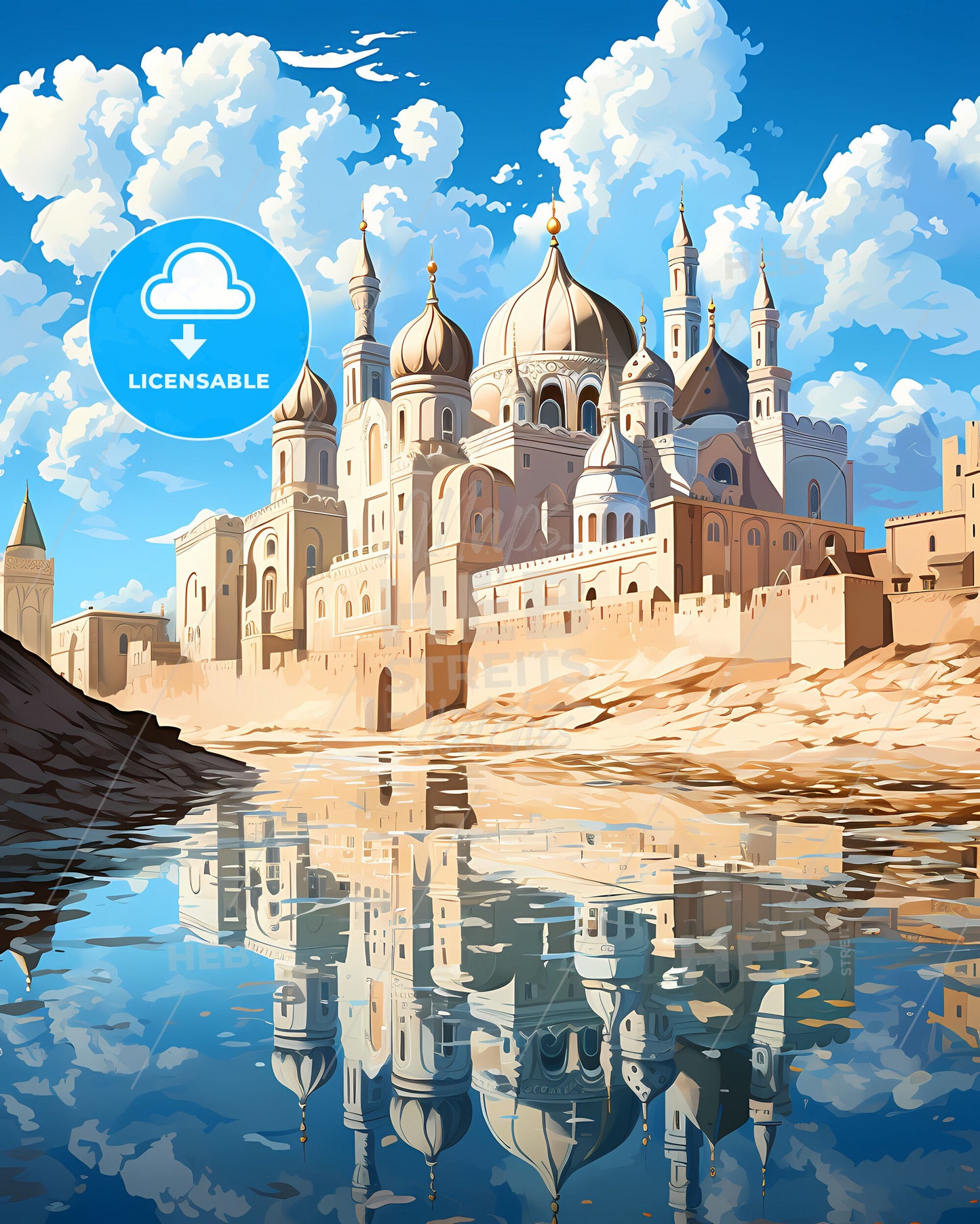 Zhezkazgan, Kazakhstan, a castle with towers and towers and a body of water