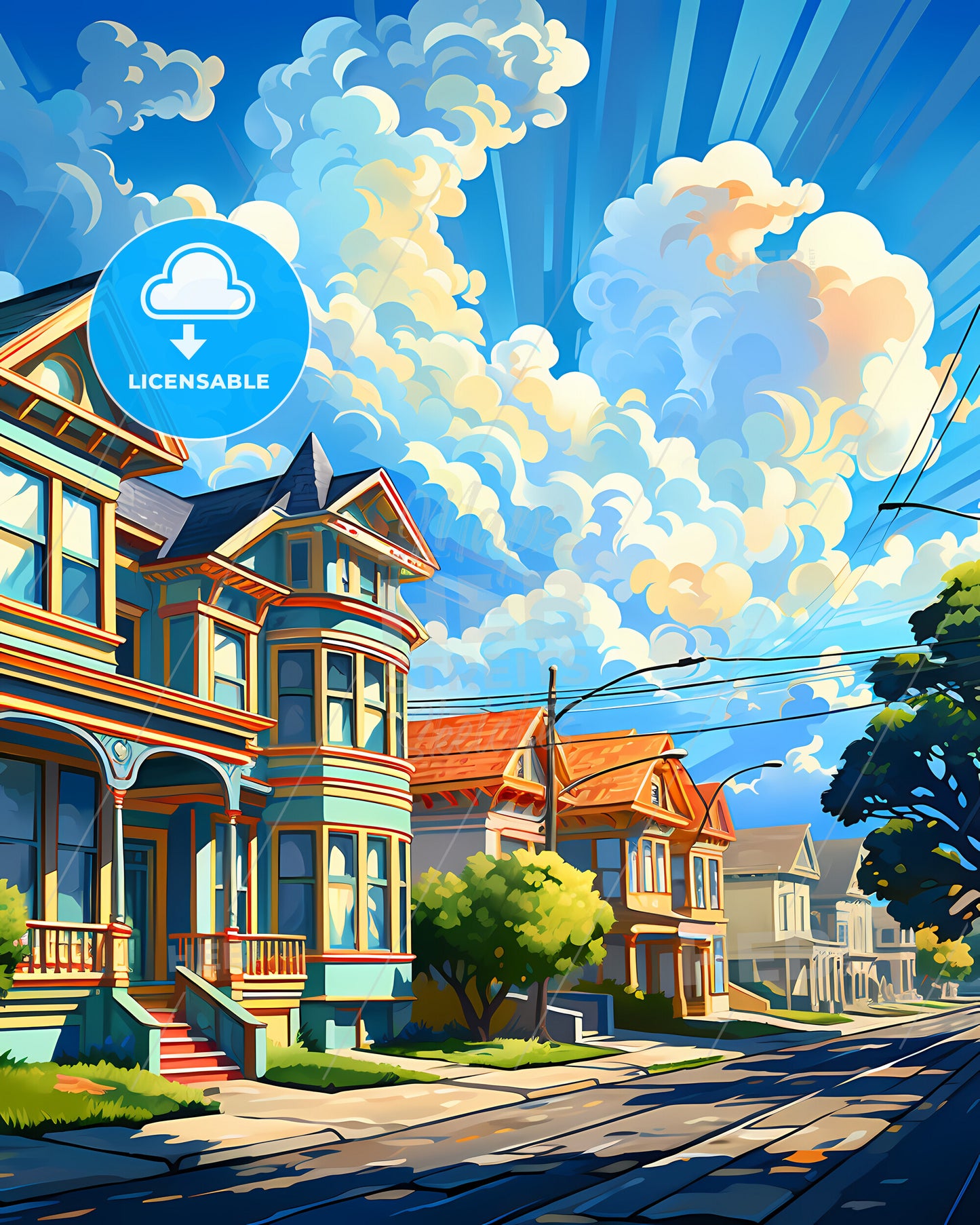 Petaluma, California, a row of houses on a street