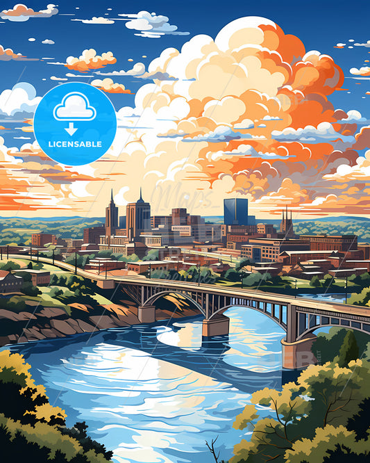 Wichita Falls, Texas, a bridge over a river with a city in the background