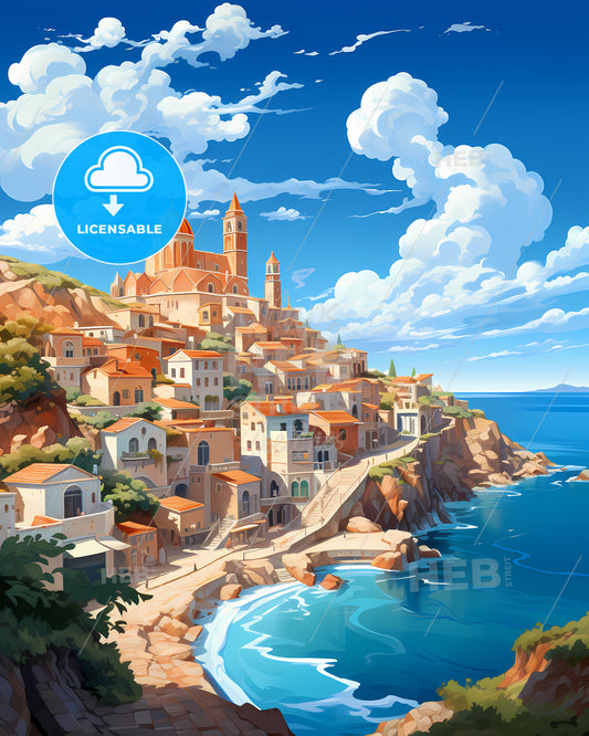 Sassari, Italy, a city on a hill by the ocean