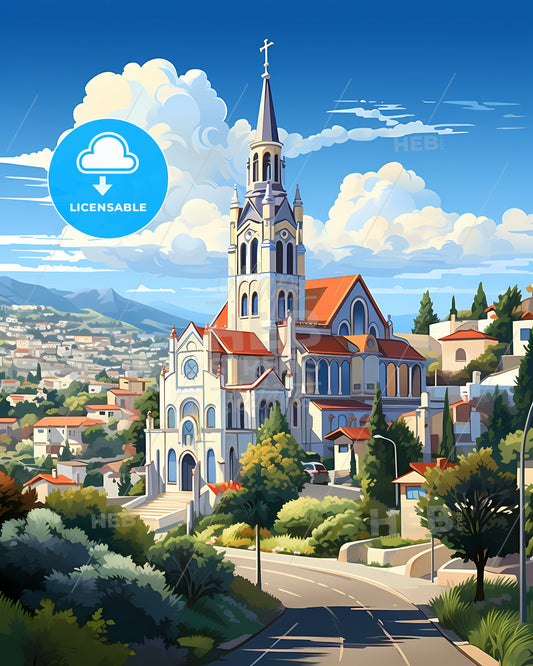 Maia, Portugal, a church with a steeple and trees