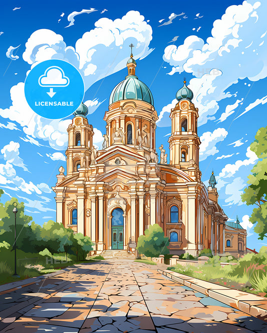 Brindisi, Italy, a building with a blue dome and green roof