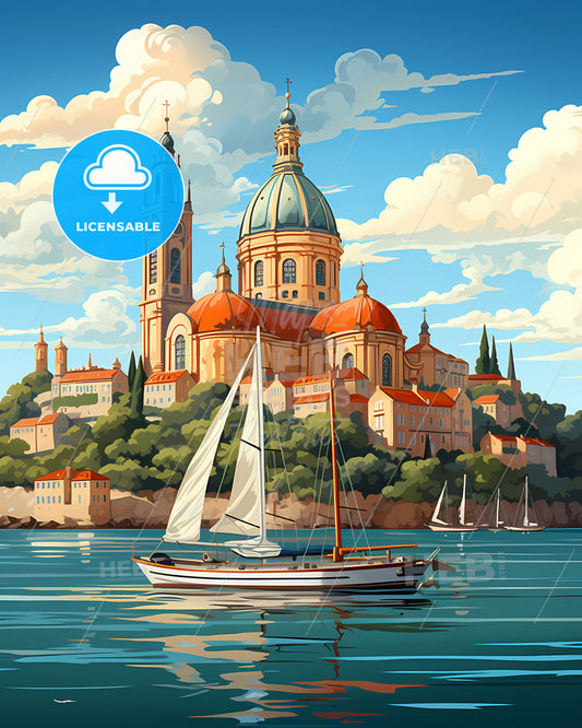 Maia, Portugal, a sailboat on the water with a building in the background