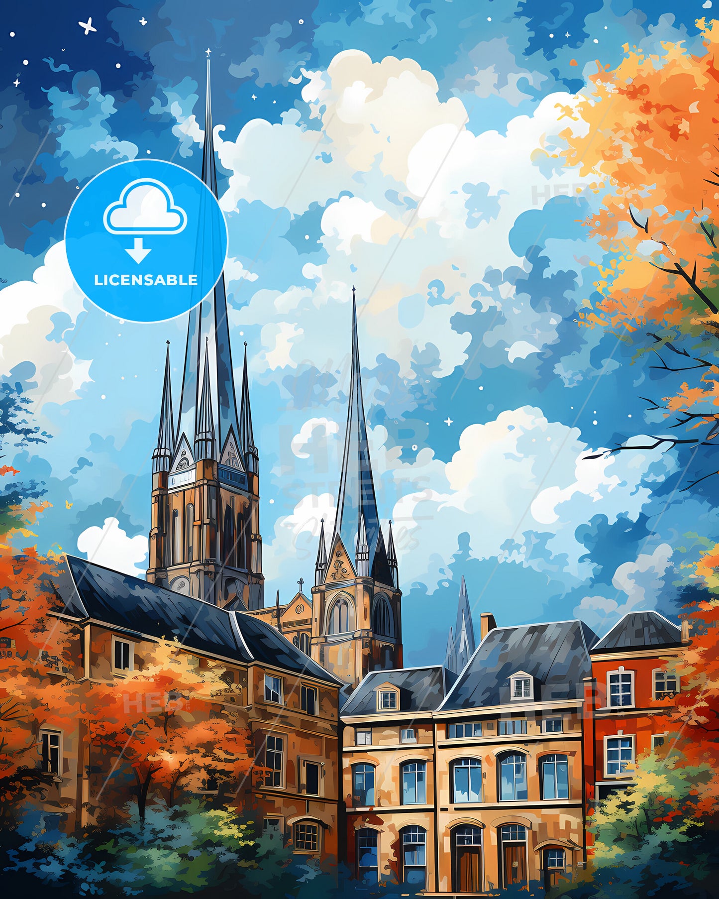 Heerlen, Netherlands, a painting of a church and buildings