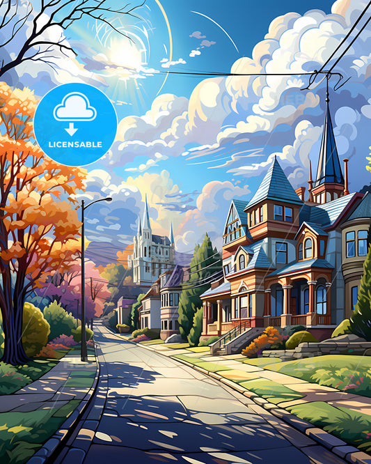 Donetsk, Ukraine, a street with houses and trees