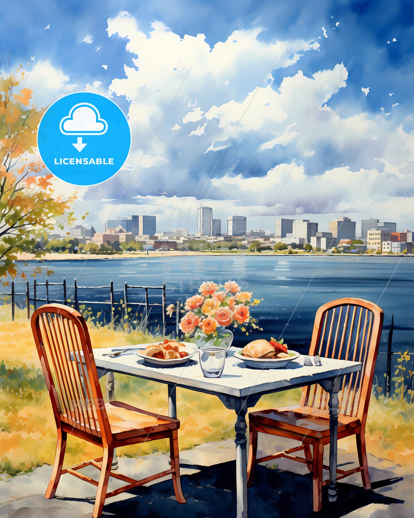 Lynn, Massachusetts, a table with food and flowers on it by a body of water