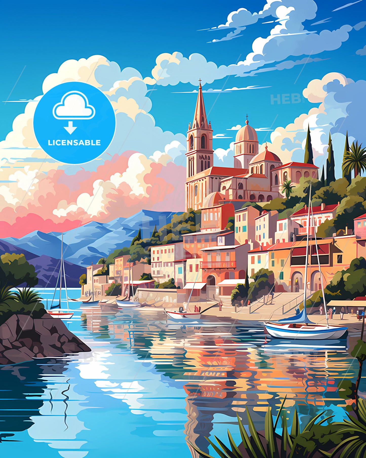 Largo, Florida, a painting of a town on a river