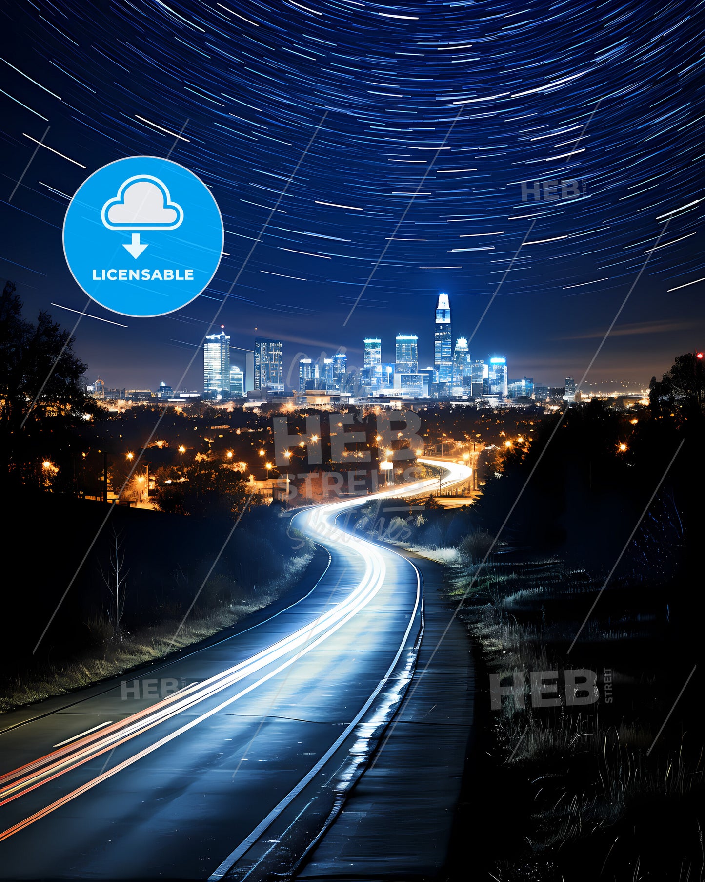 Cary, North Carolina, a road with lights on it and a city in the background