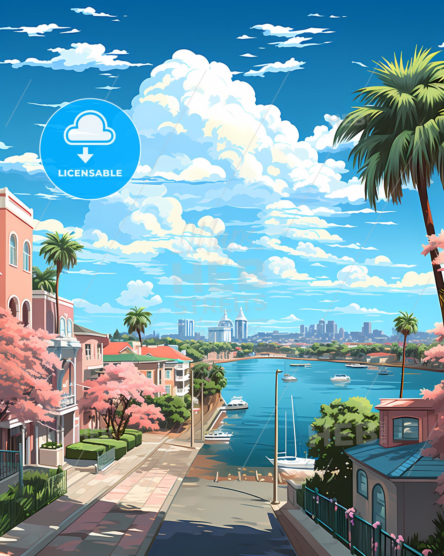 Port Orange, Florida, a water way with trees and buildings and boats