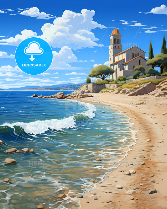 Quartu Sant Elena, Italy, a beach with a building and trees