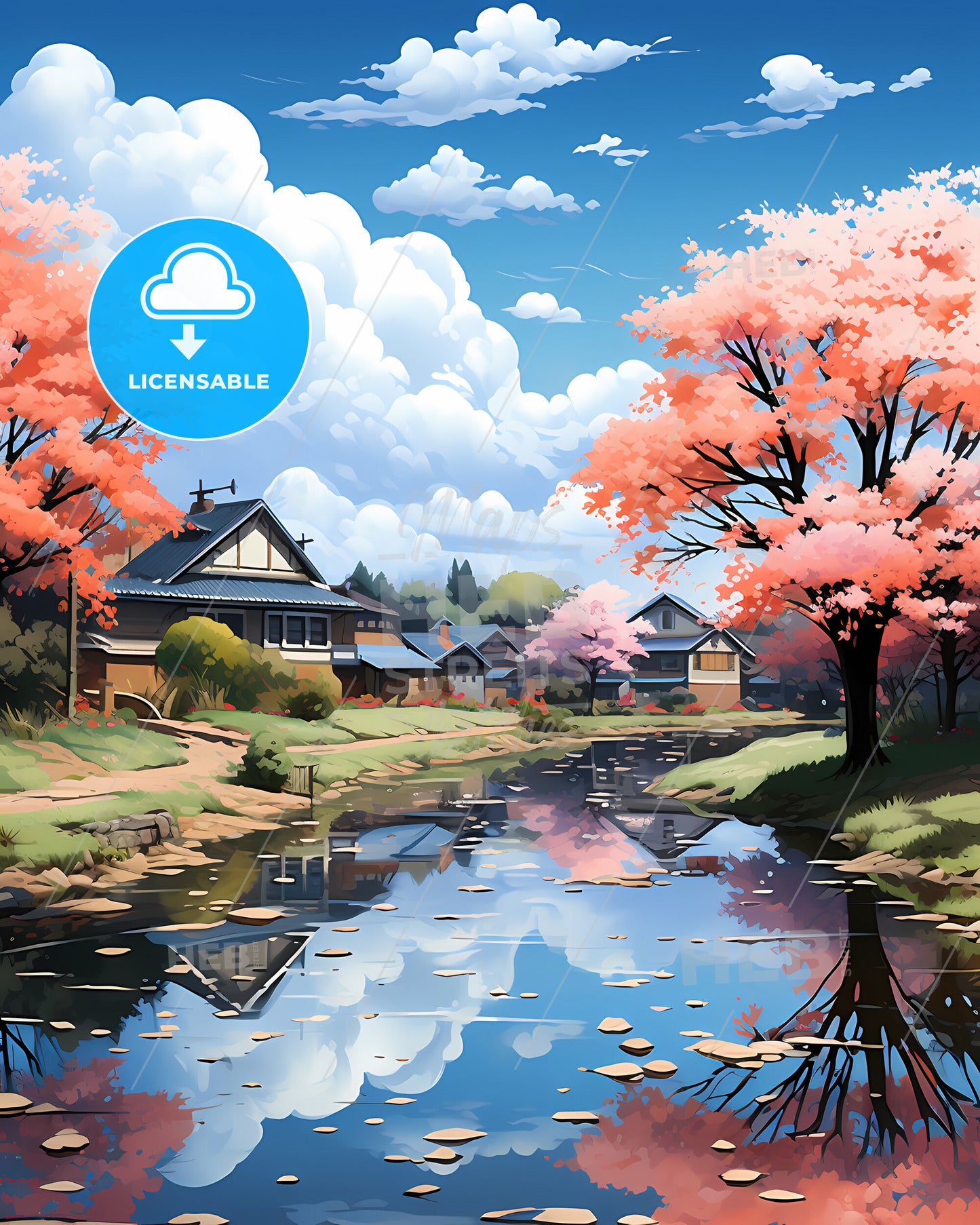 Lingewaard, Netherlands, a river with houses and trees in the background