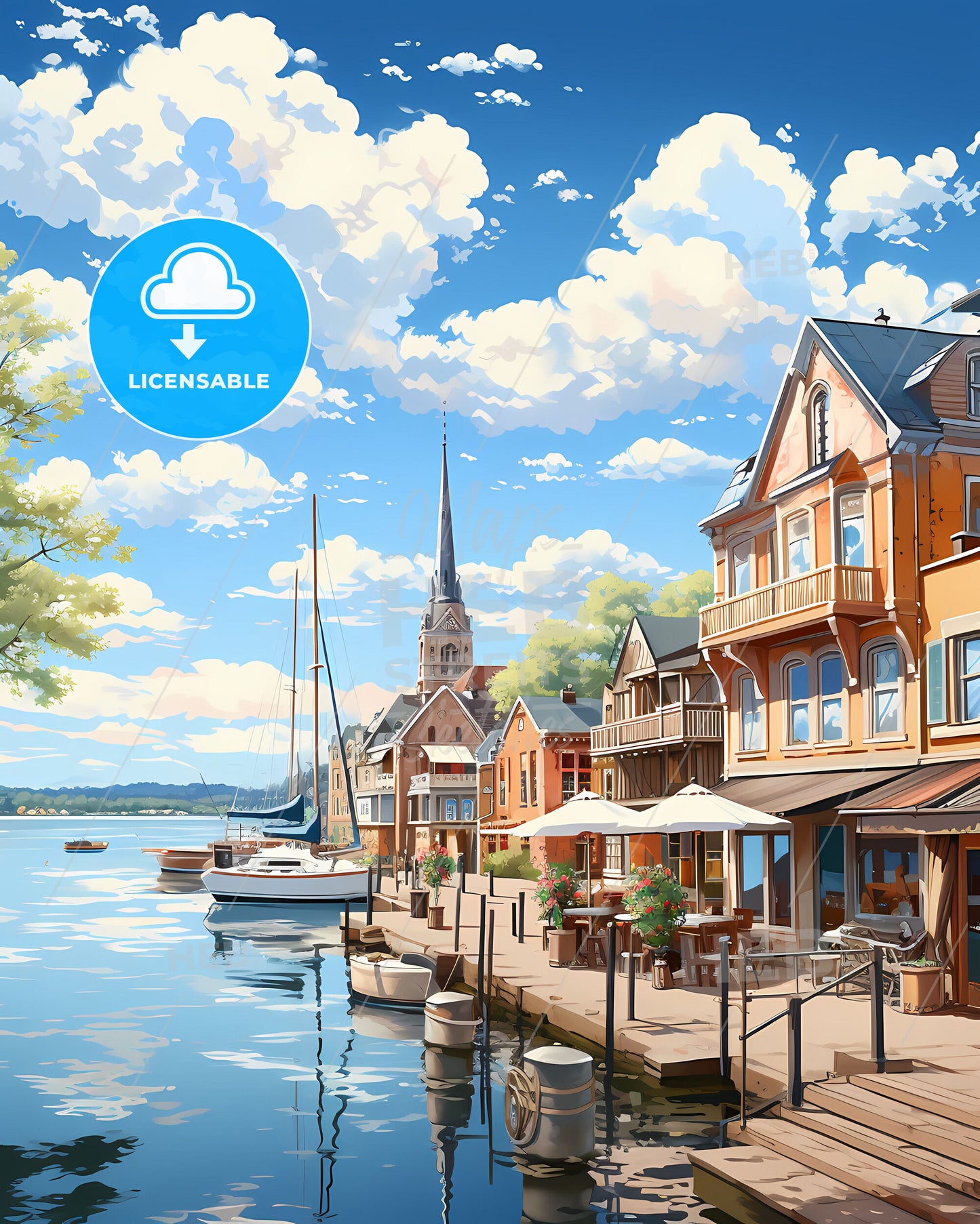 Waadhoeke, Netherlands, a water way with buildings and boats