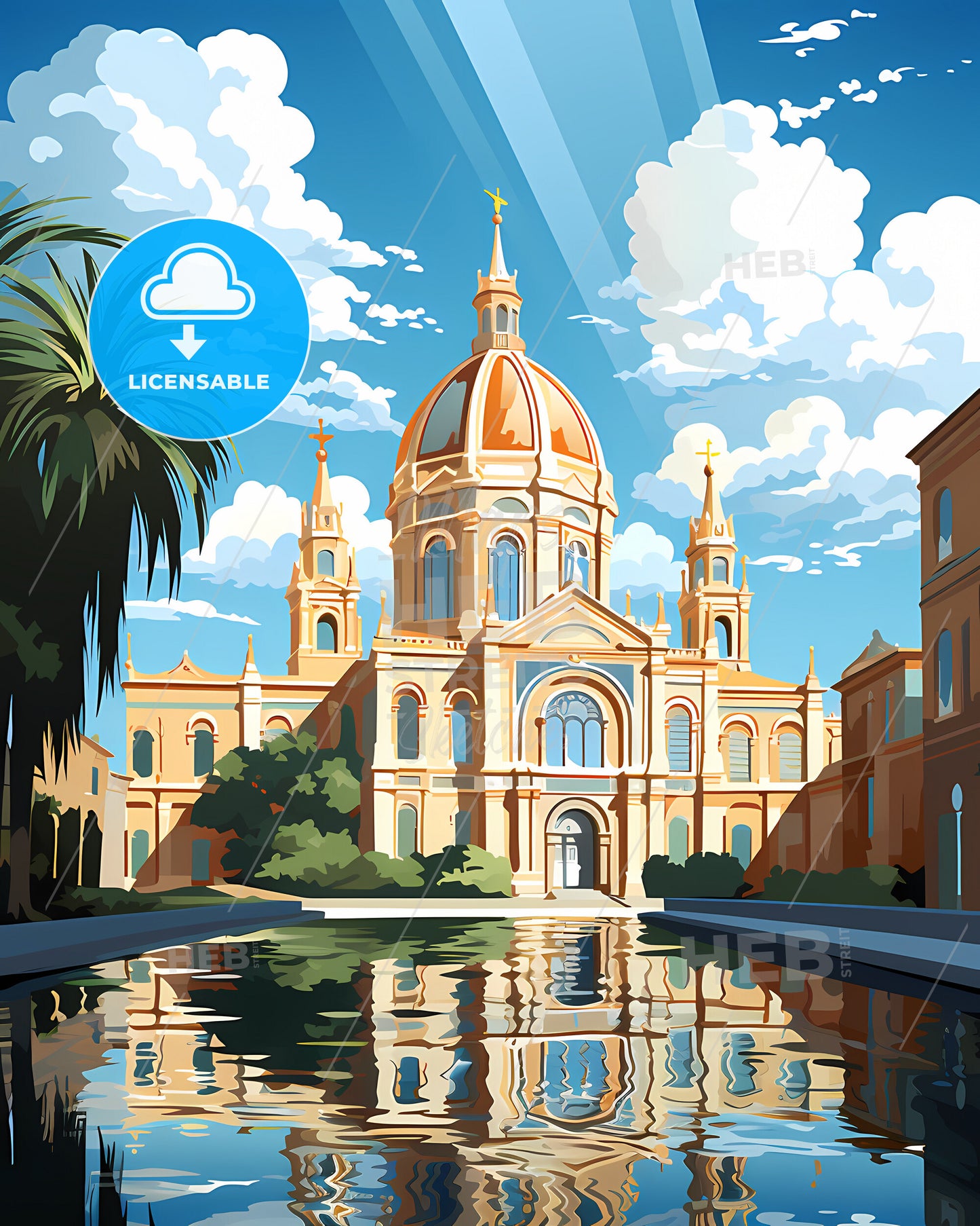 Petaluma, California, a building with a dome and a pool of water