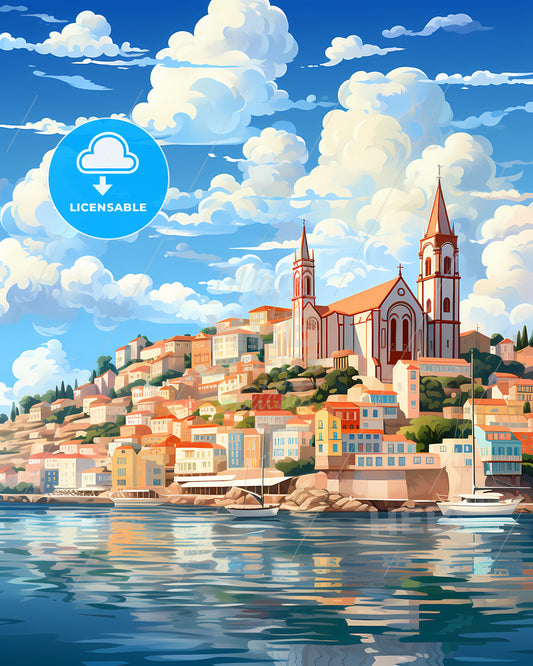 Portimao, Portugal, a city on a hill with a boat in the water