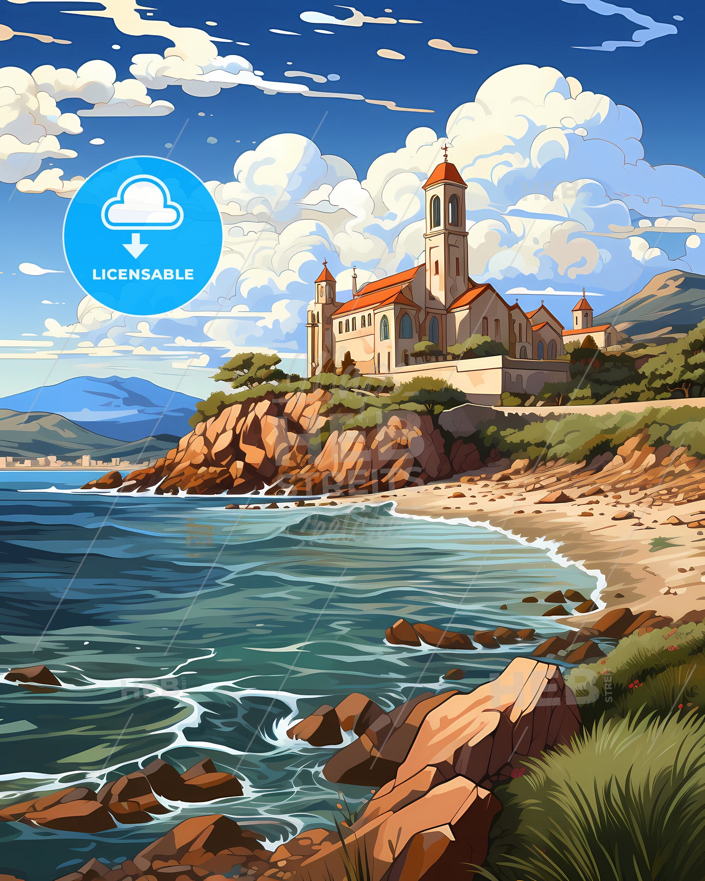 Olbia, Italy, a building on a cliff by the water