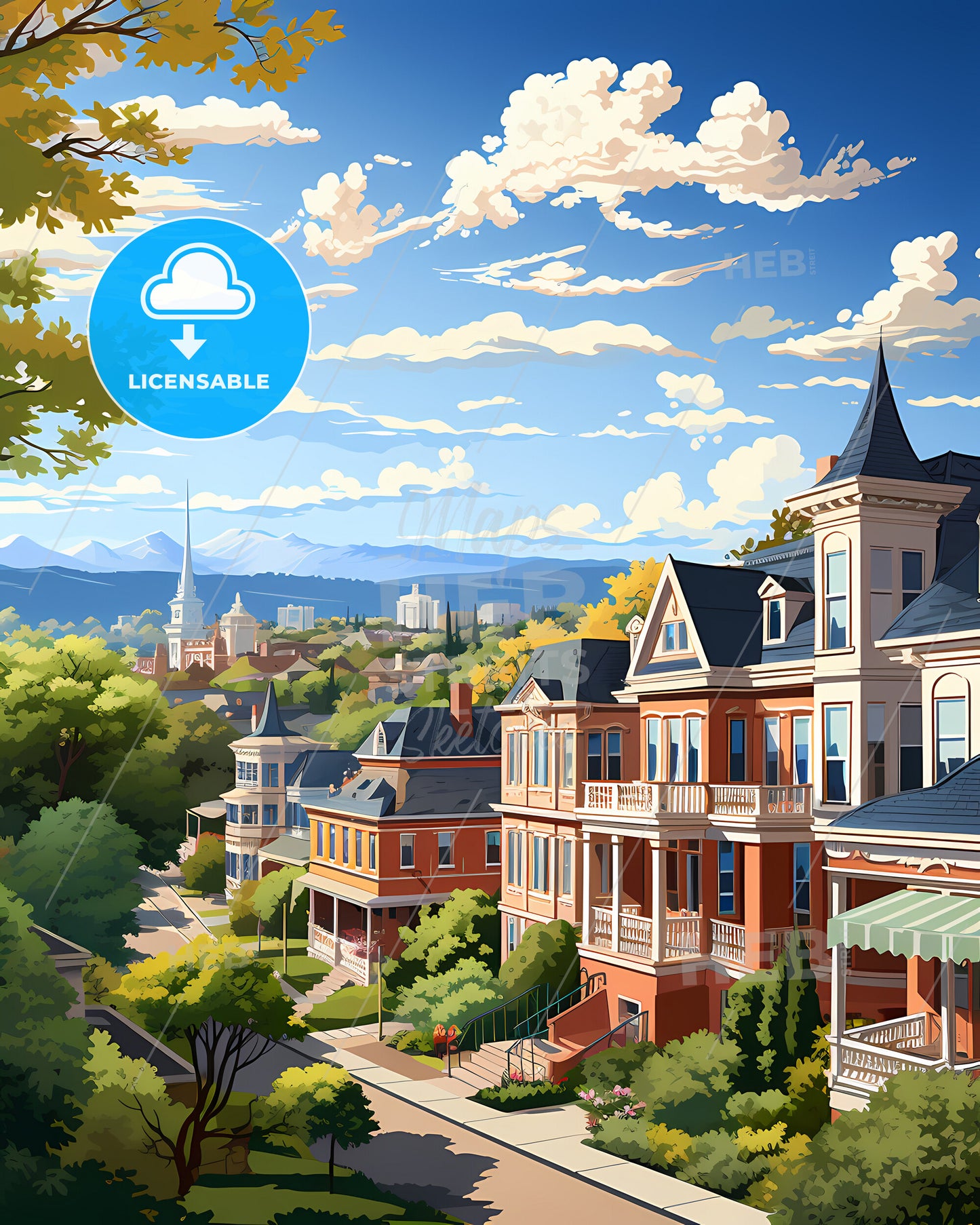 Berkeley, California, a group of houses with trees and mountains in the background